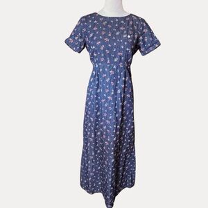 LIZ CLAIBORNE Vintage 90s Dress Blue Floral Chambray Denim Womens 6